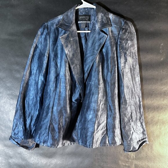 Lafayette 148 Blazer Black Charcoal Gray Silk Size 10P Size 10 Jacket Coat Suit - Picture 6 of 11